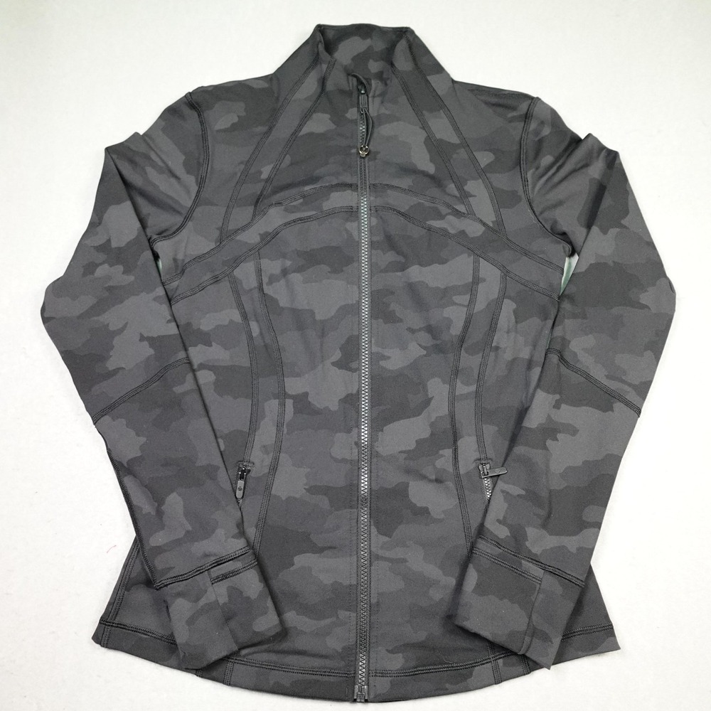 Lululemon Define Jacket Womens 8 Incognito Camo Multi Grey Thumbholes Zip Active